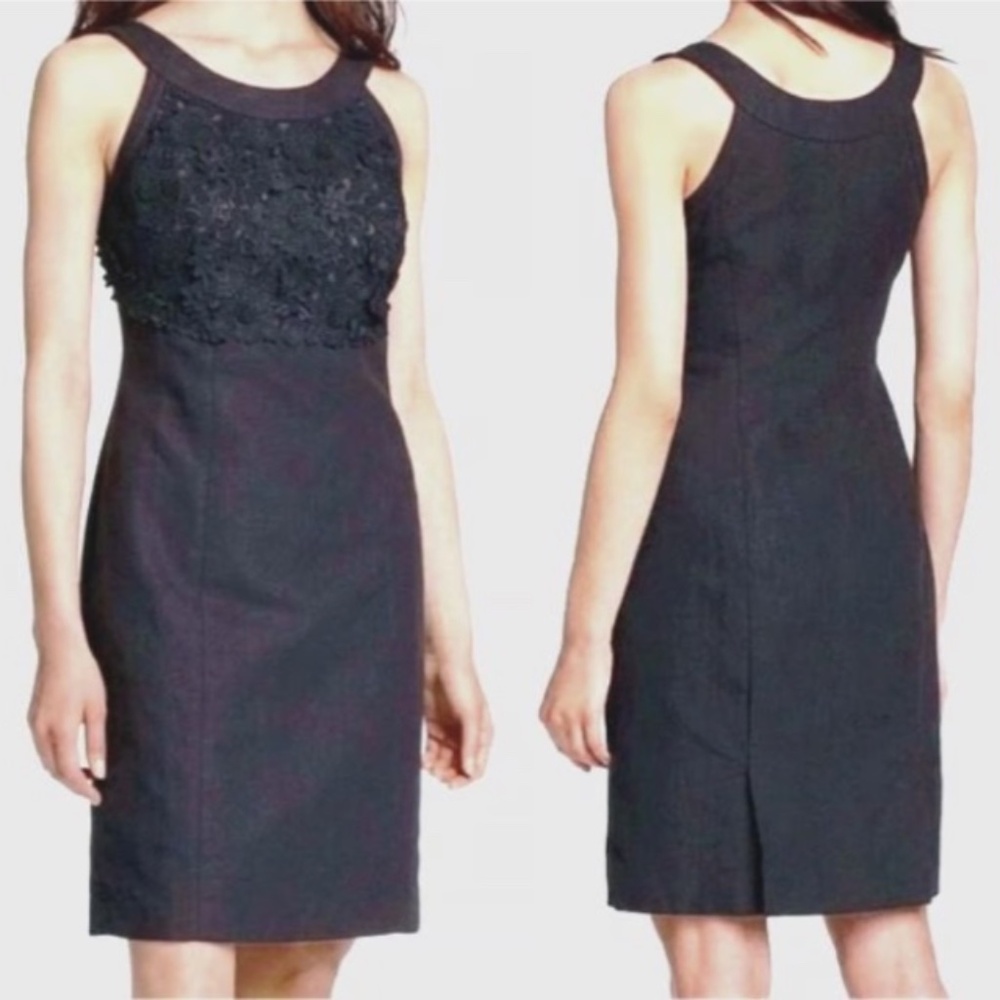 ANTHROPOLOGIE‎ Postmark Oleander Line Floral Applique Sheath Dress Size 4 Black